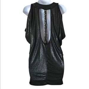 Penelope Project Shimmering Black Mini Dress W/Jeweled Detail Cutout Back Size M